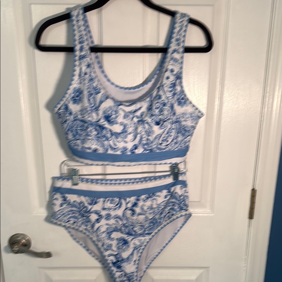 Blue and White Paisley Bikini Set